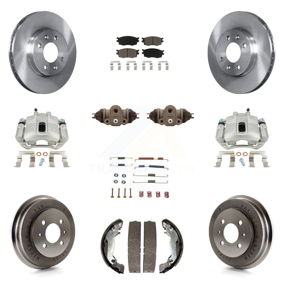 Front Rear Disc Brake Caliper Rotors Drums Ceramic Pads Shoes Wheel Cylinders And Hardware Kit (11Pc) For 2006 Hyundai Accent Sedan To 09 30 05 KC8-100931C