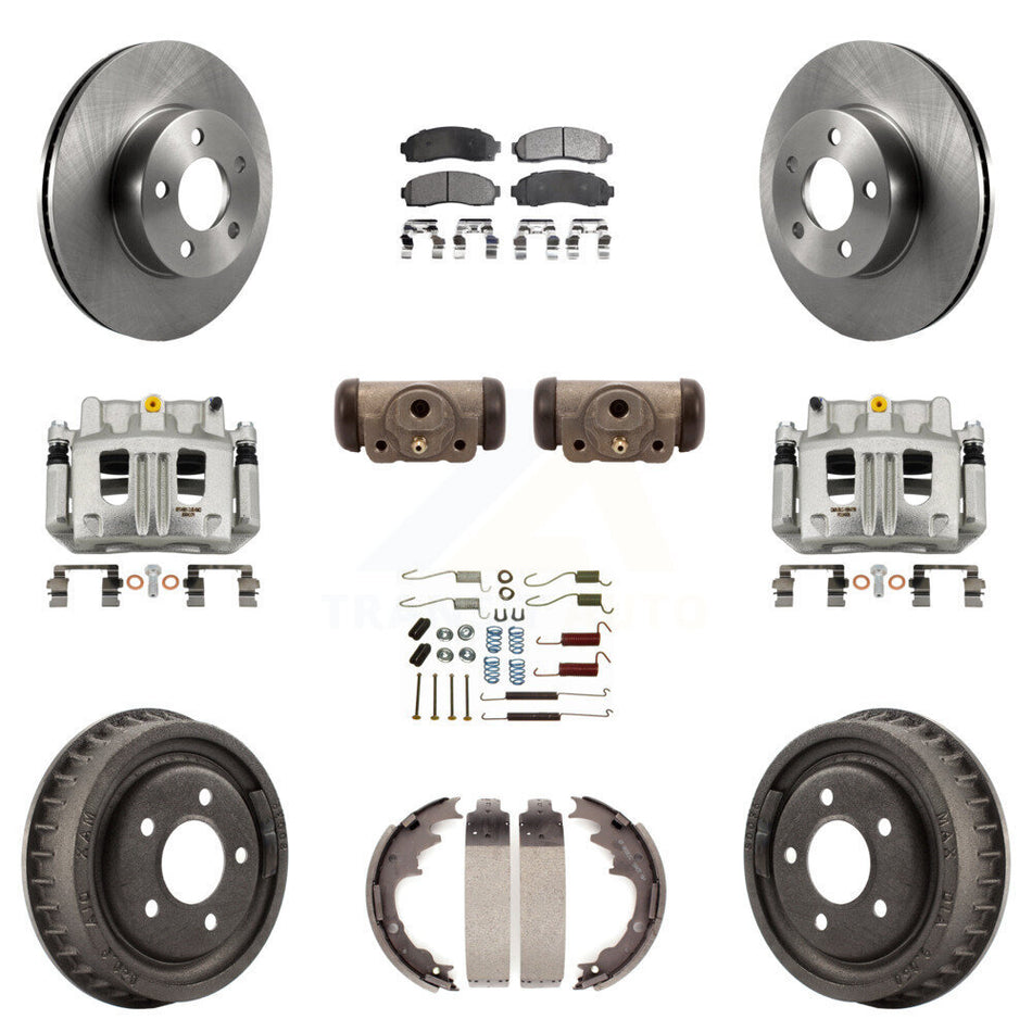 Front Rear Brake Caliper Rotors Drum Semi-Metallic Pad Shoe Cylinder Kit (11Pc) For Ford KC8-100931P