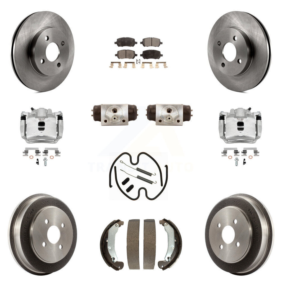 Front Rear Brake Caliper Rotors Drum Ceramic Pad Shoe Cylinder & Hardware Kit (11Pc) For KC8-100931T
