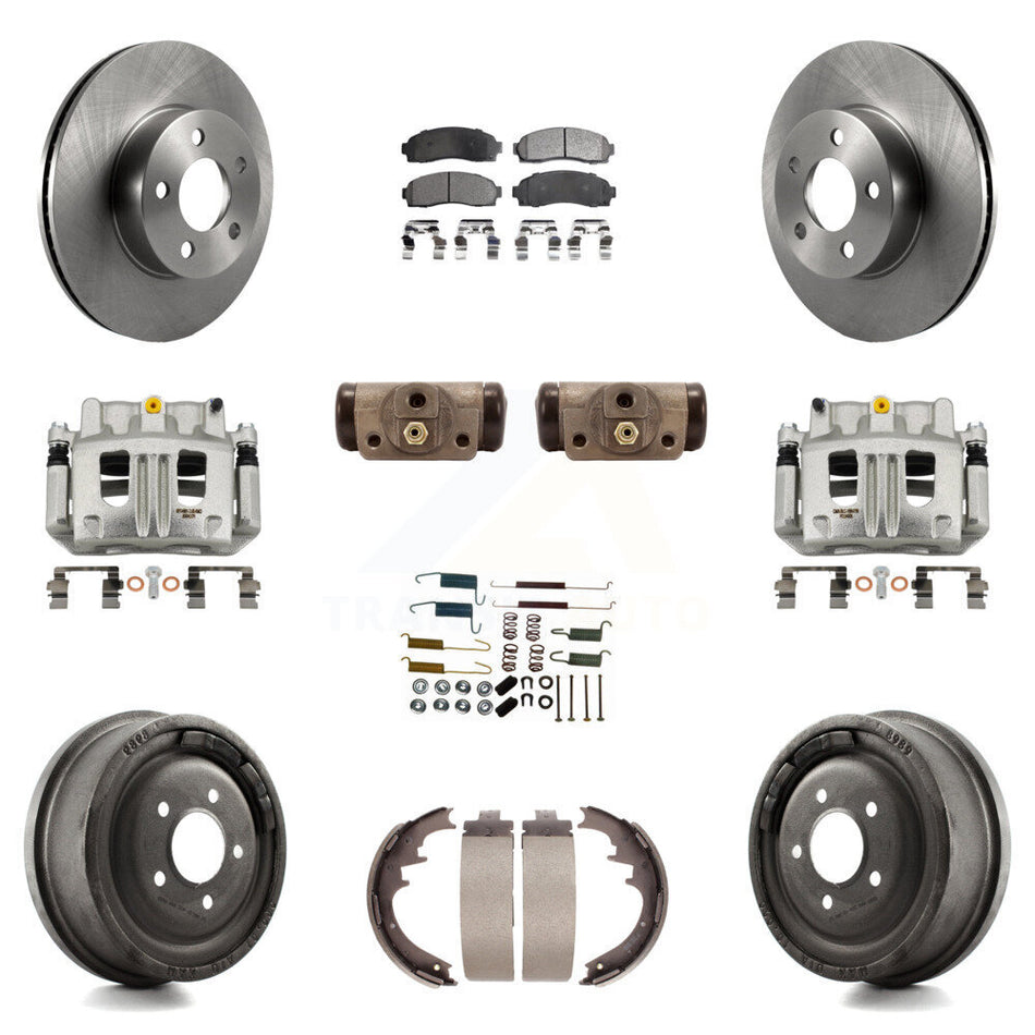 Front Rear Brake Caliper Rotors Drum Semi-Metallic Pad Shoe Cylinder Kit (11Pc) For Ford KC8-100932P