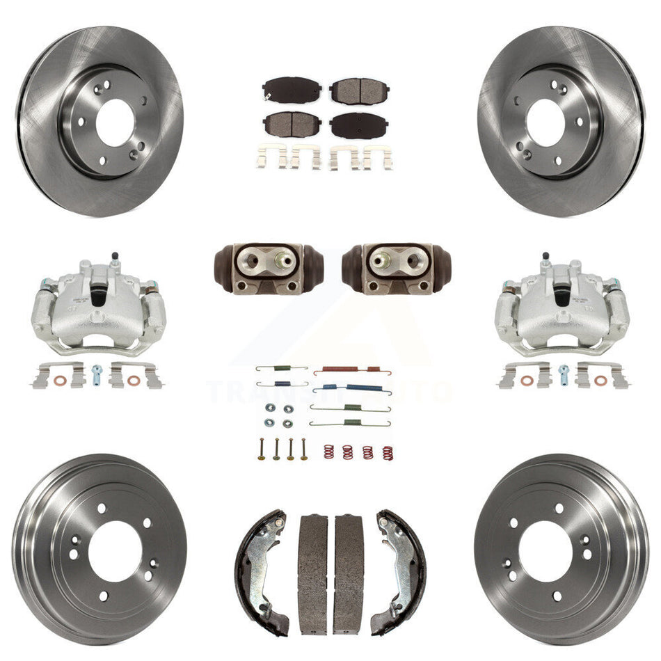 Front Rear Disc Brake Caliper Rotors Drums Semi-Metallic Pads Shoes Wheel Cylinders And Hardware Kit (11Pc) For 2009 Hyundai Elantra Touring with Hatchback KC8-100932S