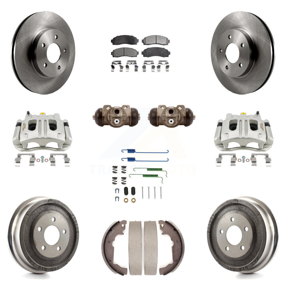 Front Rear Brake Caliper Rotors Drum Ceramic Pad Shoe Cylinder & Hardware Kit (11Pc) For KC8-100933T