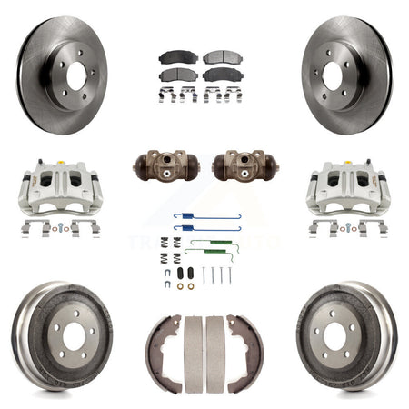Front Rear Brake Caliper Rotors Drum Ceramic Pad Shoe Cylinder & Hardware Kit (11Pc) For KC8-100933T
