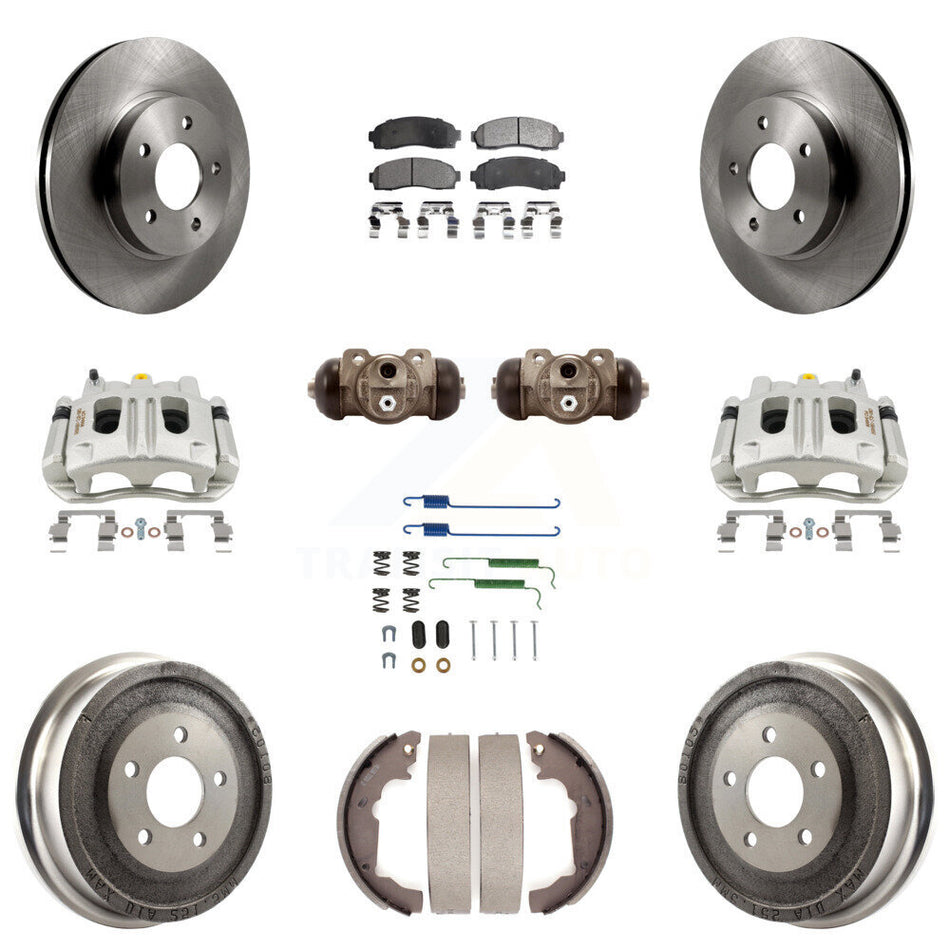 Front Rear Brake Caliper Rotors Drum Ceramic Pad Shoe Cylinder & Hardware Kit (11Pc) For KC8-100933T
