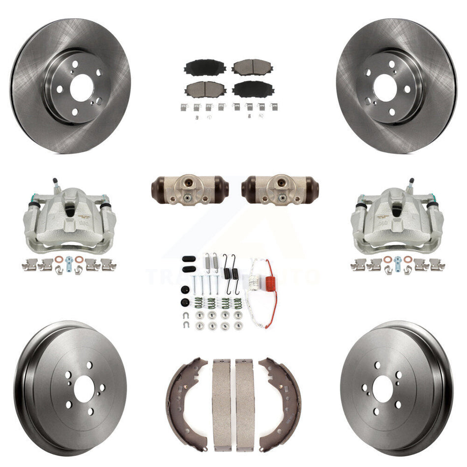 Front Rear Disc Brake Caliper Rotors Drums Ceramic Pads Shoes Wheel Cylinders And Hardware Kit (11Pc) For 2009-2013 Toyota Corolla KC8-100934C