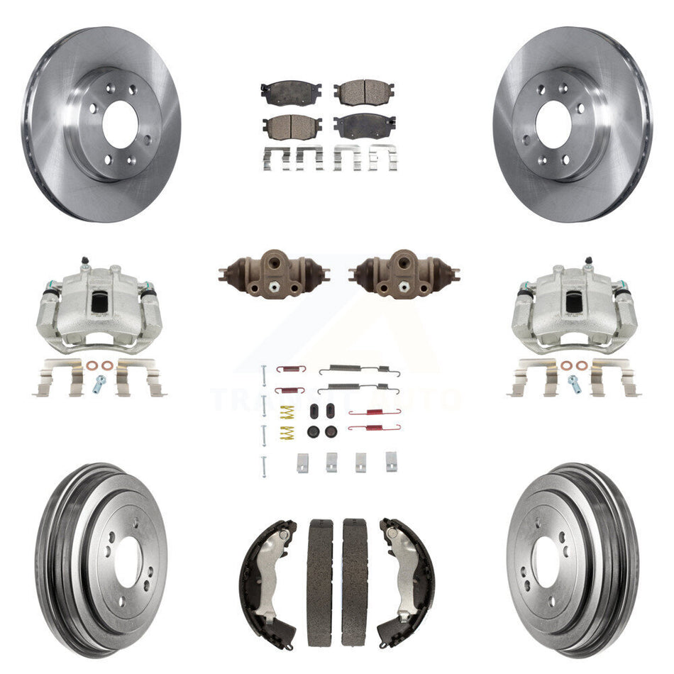 Front Rear Disc Brake Caliper Rotors Drums Ceramic Pads Shoes Wheel Cylinders And Hardware Kit (11Pc) For Hyundai Accent Kia Rio Rio5 KC8-100934T