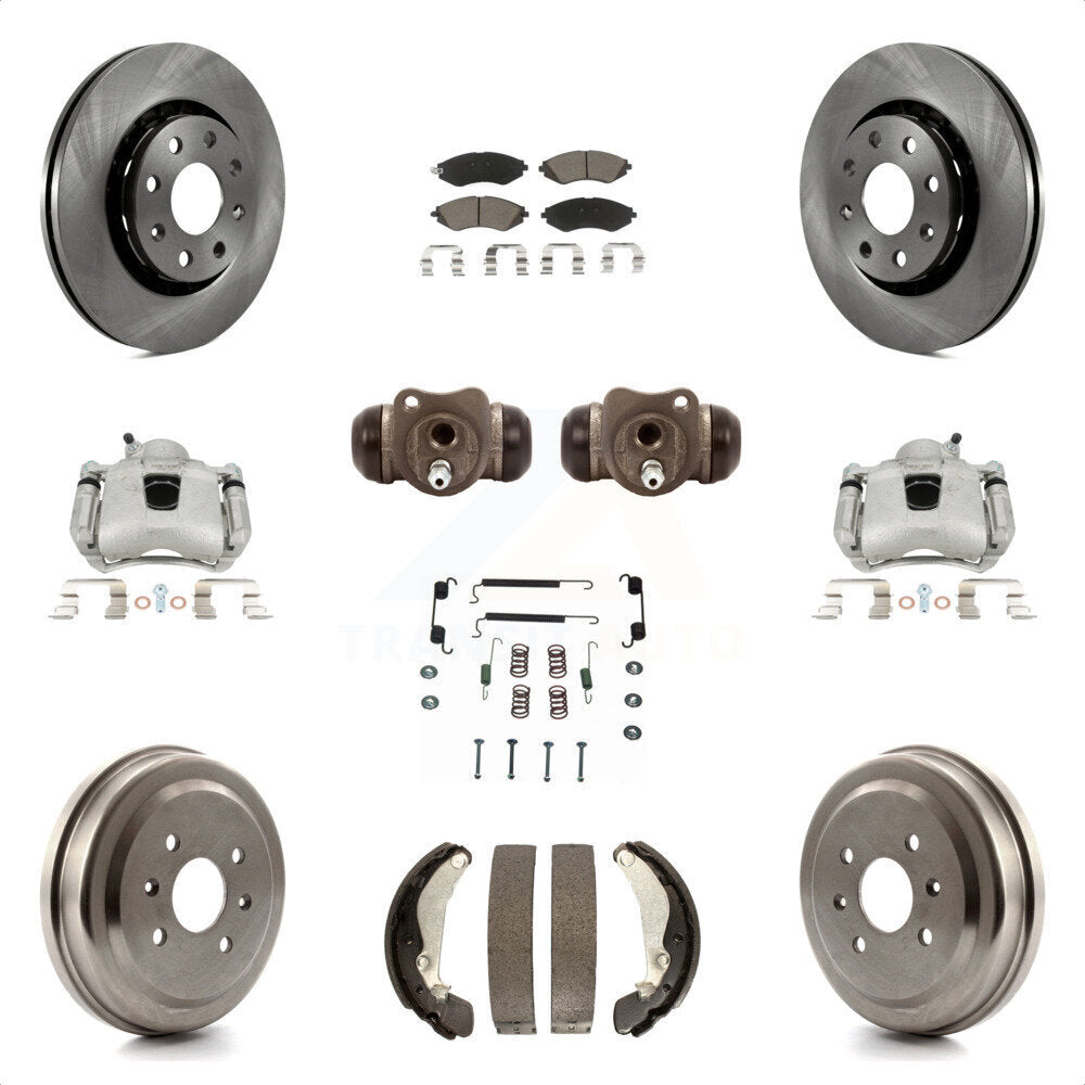 Front Rear Disc Brake Caliper Rotors Drums Ceramic Pads Shoes Wheel Cylinders And Hardware Kit (11Pc) For Chevrolet Aveo Spark Aveo5 Pontiac G3 Suzuki Wave Wave5 Swift+ KC8-100935C by Transit Auto