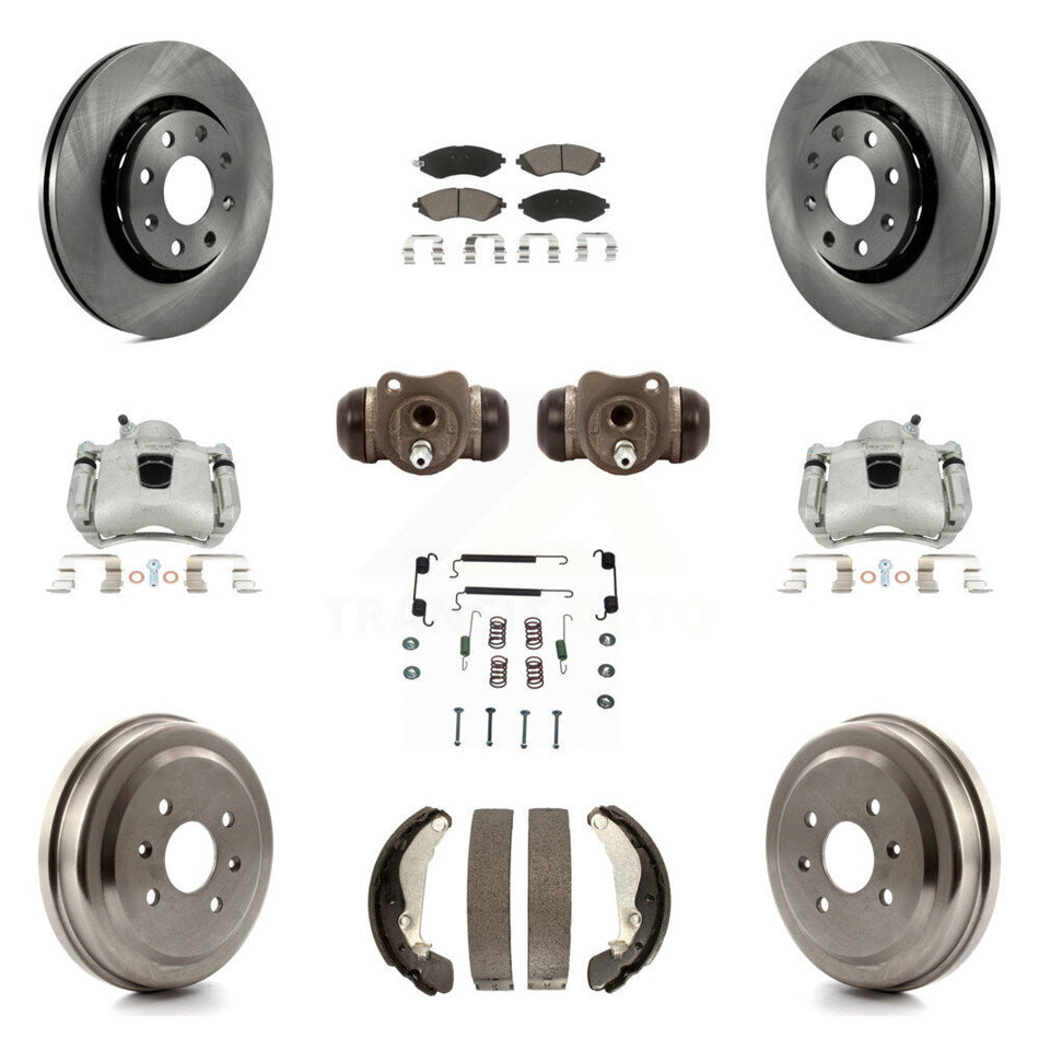 Front Rear Disc Brake Caliper Rotors Drums Ceramic Pads Shoes Wheel Cylinders And Hardware Kit (11Pc) For Chevrolet Aveo Spark Aveo5 Pontiac G3 Suzuki Wave Wave5 Swift+ KC8-100935C