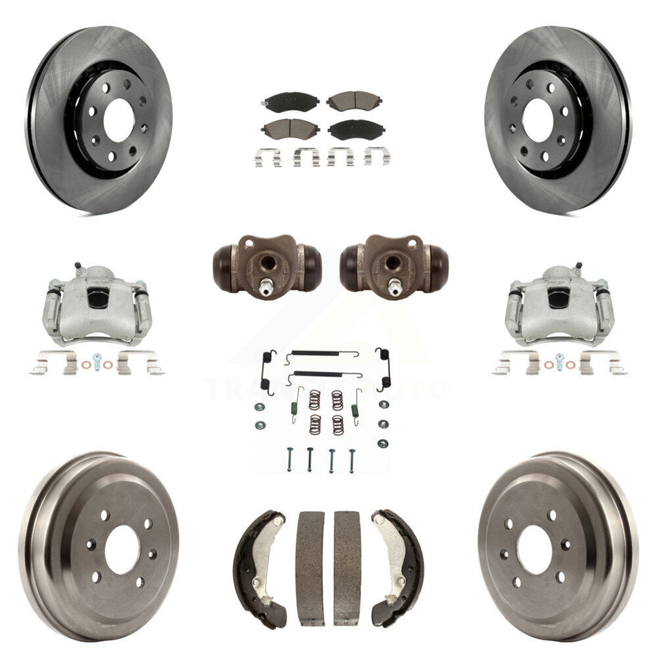 Front Rear Disc Brake Caliper Rotors Drums Ceramic Pads Shoes Wheel Cylinders And Hardware Kit (11Pc) For Chevrolet Aveo Spark Aveo5 Pontiac G3 Suzuki Wave Wave5 Swift+ KC8-100935C