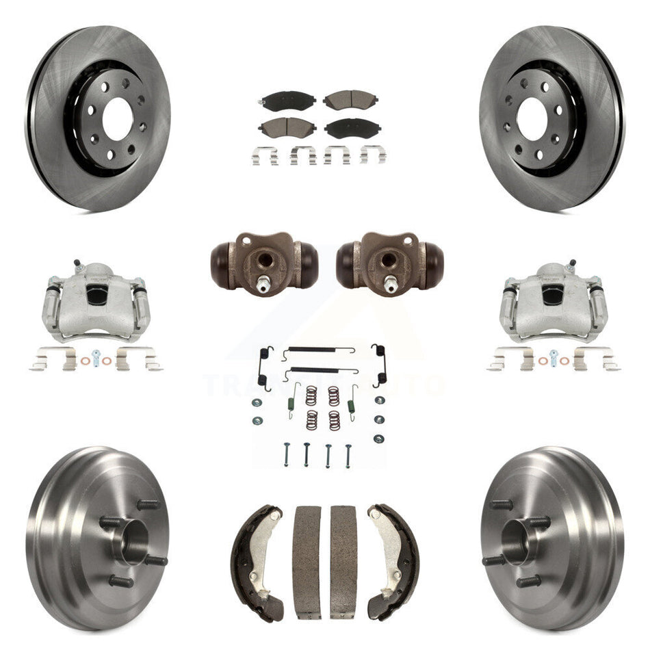 Front Rear Disc Brake Caliper Rotors Drums Ceramic Pads Shoes Wheel Cylinders And Hardware Kit (11Pc) For Chevrolet Aveo Aveo5 Pontiac G3 Wave Wave5 With Hub Assembly KC8-100936C