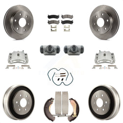 Front Rear Disc Brake Caliper Rotors Drums Semi-Metallic Pads Shoes Wheel Cylinders And Hardware Kit (11Pc) For Chevrolet Silverado 1500 GMC Sierra Classic With 6400 Lb GVW KC8-100937P