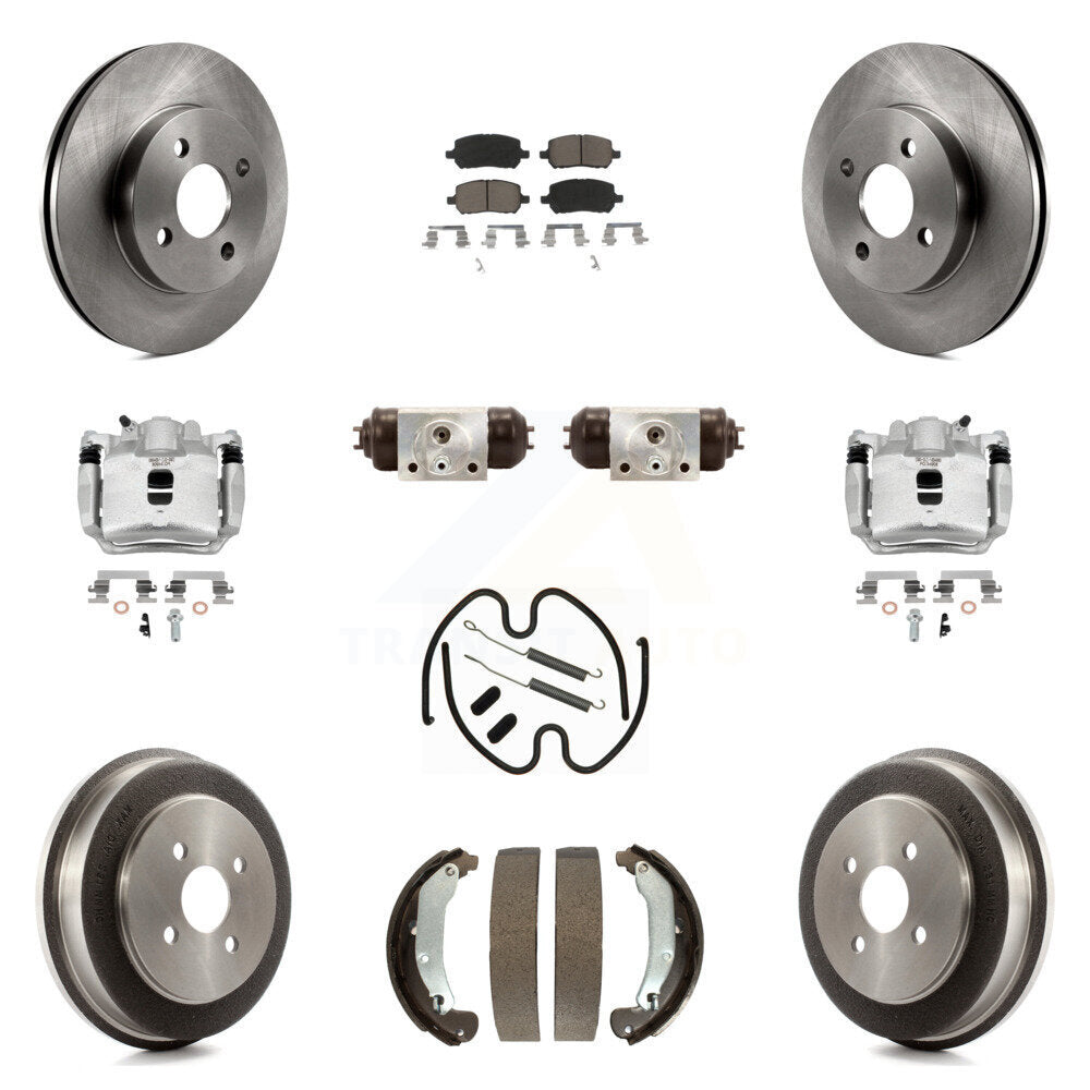 Front Rear Brake Caliper Rotors Drum Ceramic Pad Shoe Cylinder & Hardware Kit (11Pc) For KC8-100938C