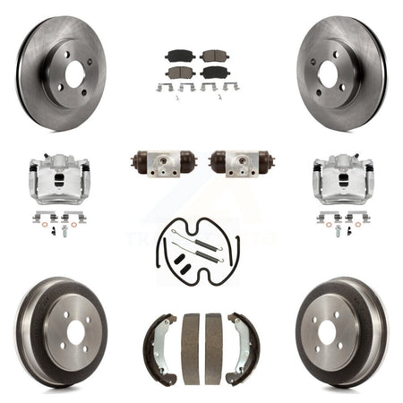 Front Rear Brake Caliper Rotors Drum Ceramic Pad Shoe Cylinder & Hardware Kit (11Pc) For KC8-100938C