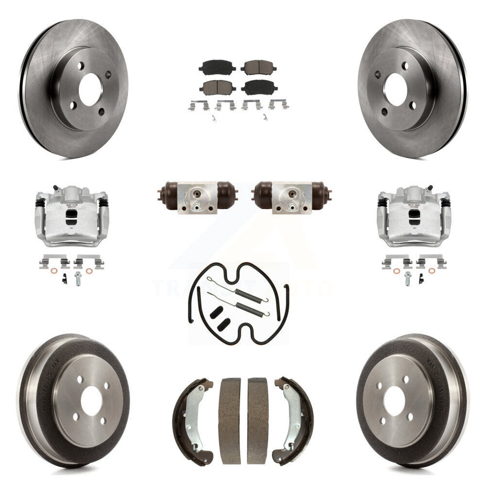 Front Rear Brake Caliper Rotors Drum Ceramic Pad Shoe Cylinder & Hardware Kit (11Pc) For KC8-100938C
