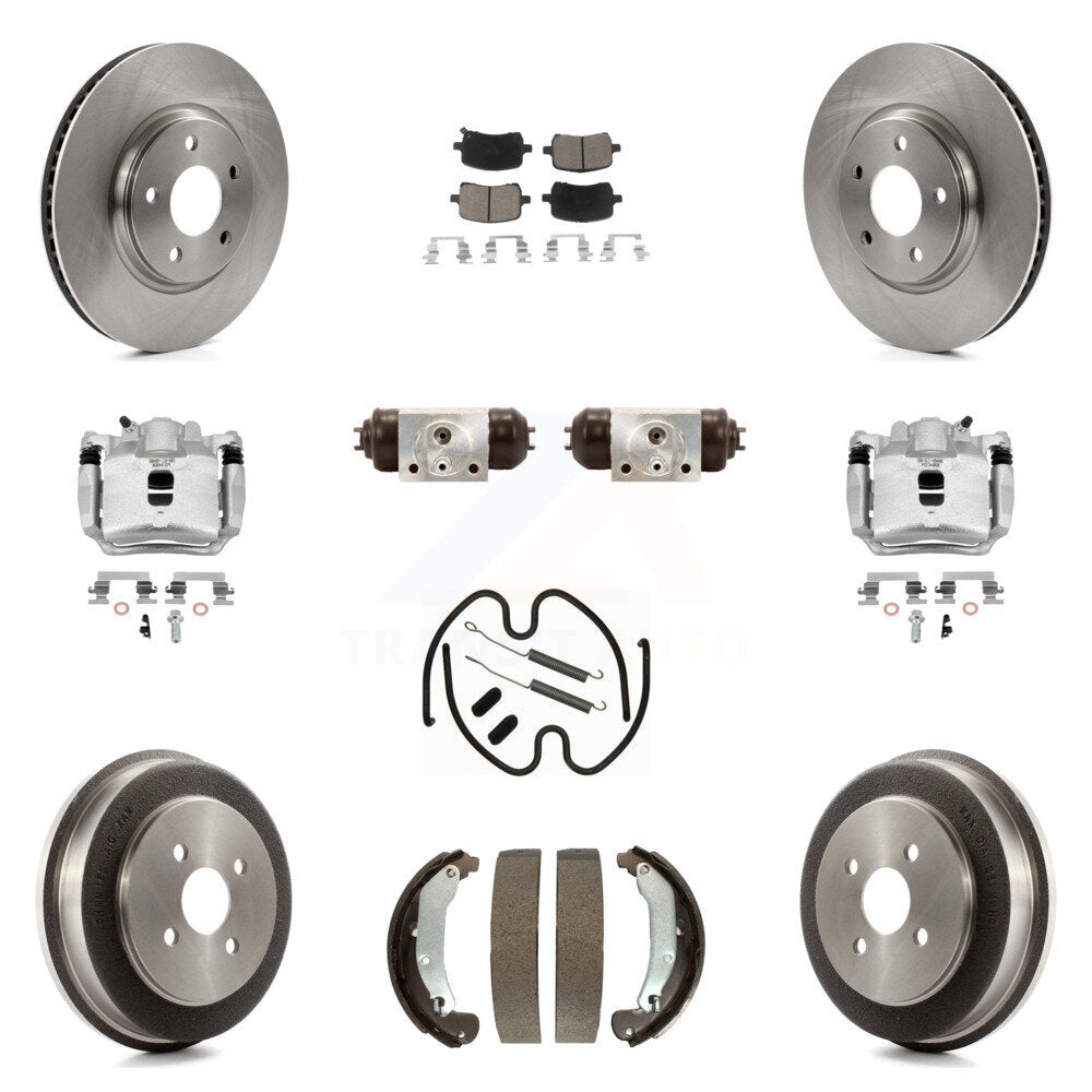Front Rear Brake Caliper Rotors Drum Ceramic Pad Shoe Cylinder & Hardware Kit (11Pc) For KC8-100939C