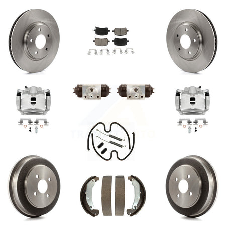 Front Rear Brake Caliper Rotors Drum Ceramic Pad Shoe Cylinder & Hardware Kit (11Pc) For KC8-100939C