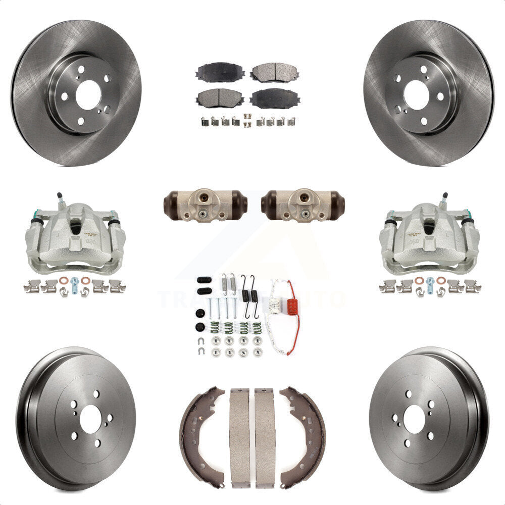 Front Rear Disc Brake Caliper Rotors Drums Ceramic Pads Shoes Wheel Cylinders And Hardware Kit (11Pc) For 2009-2013 Toyota Corolla KC8-100939T by Transit Auto