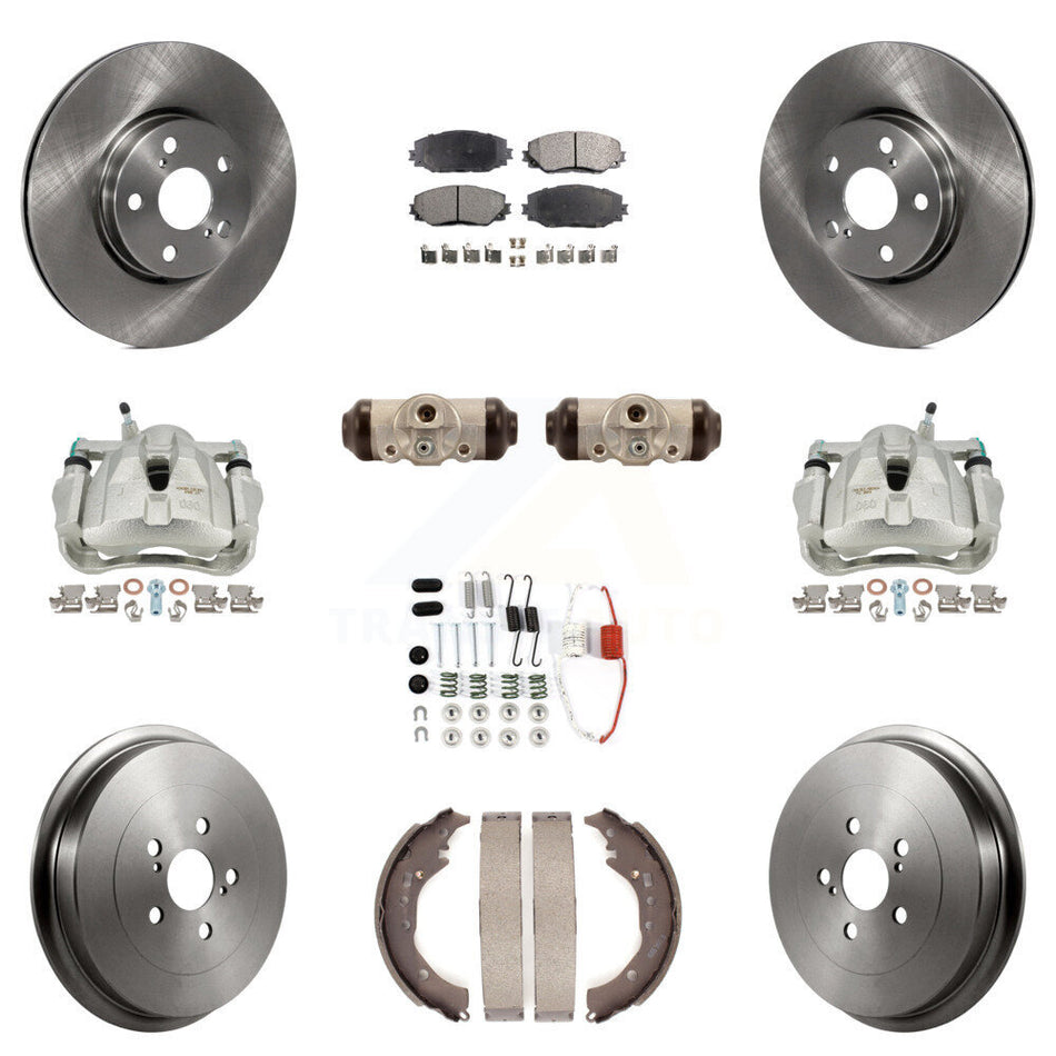 Front Rear Disc Brake Caliper Rotors Drums Ceramic Pads Shoes Wheel Cylinders And Hardware Kit (11Pc) For 2009-2013 Toyota Corolla KC8-100939T
