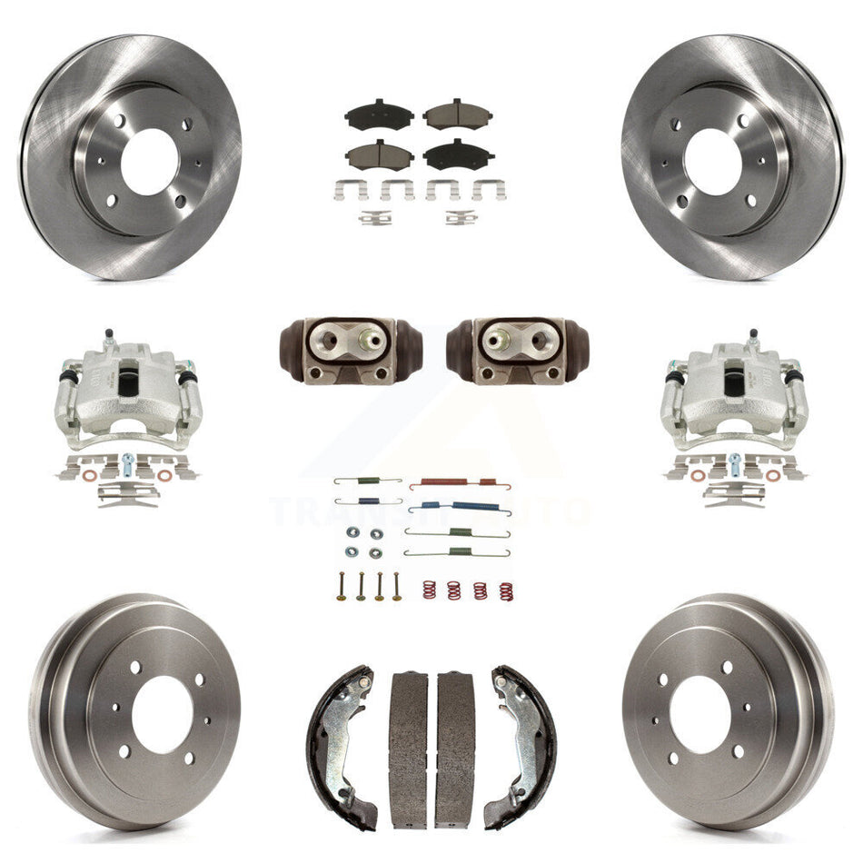 Front Rear Disc Brake Caliper Rotors Drums Ceramic Pads Shoes Wheel Cylinders And Hardware Kit (11Pc) For Hyundai Elantra Drum rear brakes KC8-100940C