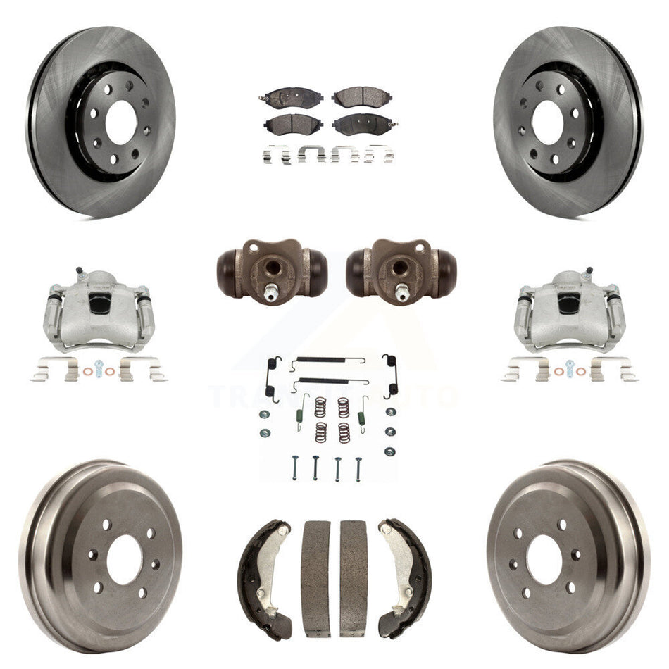 Front Rear Disc Brake Caliper Rotors Drums Ceramic Pads Shoes Wheel Cylinders And Hardware Kit (11Pc) For Chevrolet Aveo Spark Aveo5 Pontiac G3 Suzuki Wave Wave5 Swift+ KC8-100940T