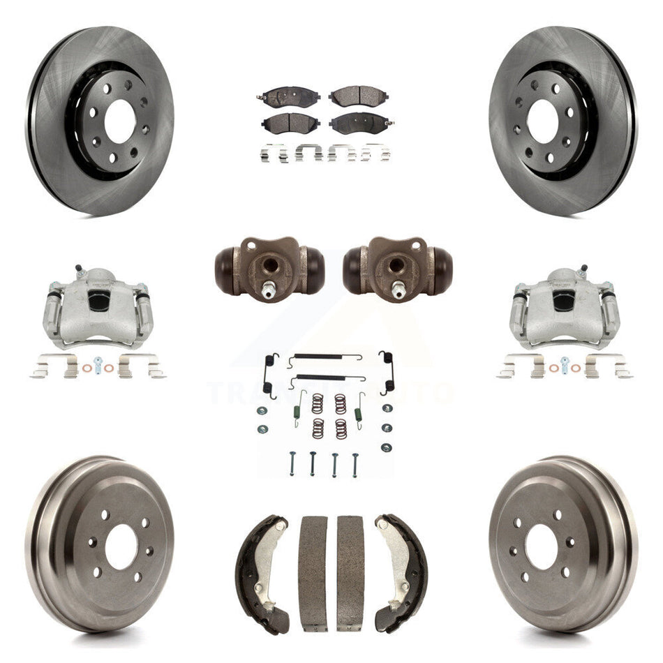 Front Rear Disc Brake Caliper Rotors Drums Ceramic Pads Shoes Wheel Cylinders And Hardware Kit (11Pc) For Chevrolet Aveo Spark Aveo5 Pontiac G3 Suzuki Wave Wave5 Swift+ KC8-100940T