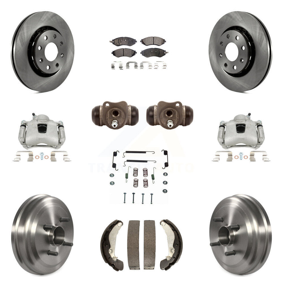 Front Rear Disc Brake Caliper Rotors Drums Ceramic Pads Shoes Wheel Cylinders And Hardware Kit (11Pc) For Chevrolet Aveo Aveo5 Pontiac G3 Wave Wave5 With Hub Assembly KC8-100941T