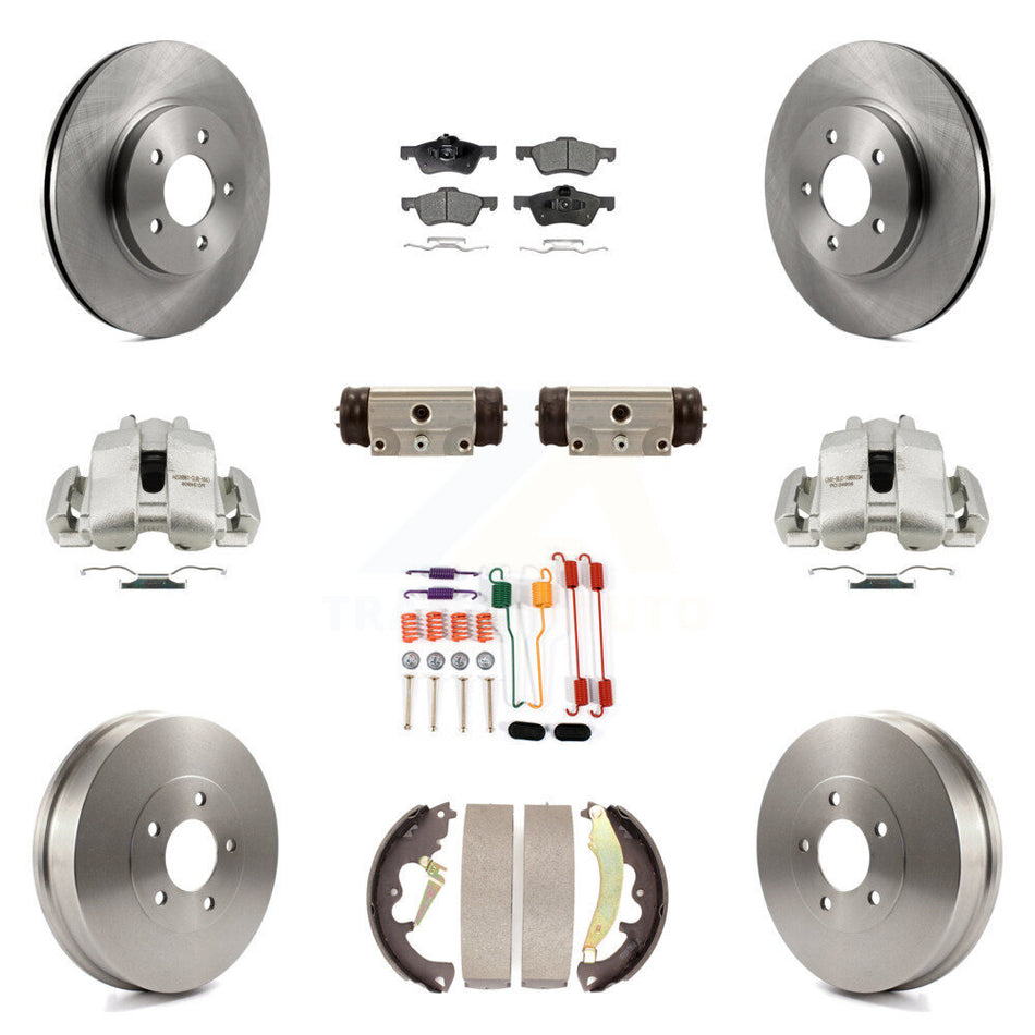 Front Rear Disc Brake Caliper Rotors Drums Semi-Metallic Pads Shoes Wheel Cylinders And Hardware Kit (11Pc) For Ford Escape Mercury Mariner Mazda Tribute KC8-100942P