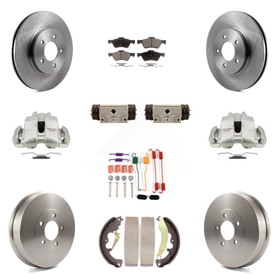 Front Rear Disc Brake Caliper Rotors Drums Semi-Metallic Pads Shoes Wheel Cylinders And Hardware Kit (11Pc) For Ford Escape Mercury Mariner KC8-100943P