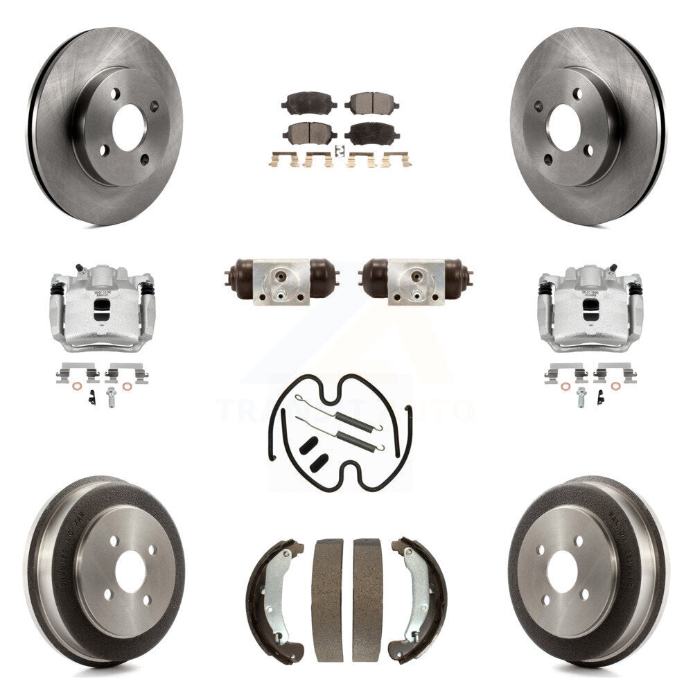 Front Rear Brake Caliper Rotors Drum Ceramic Pad Shoe Cylinder & Hardware Kit (11Pc) For KC8-100943T