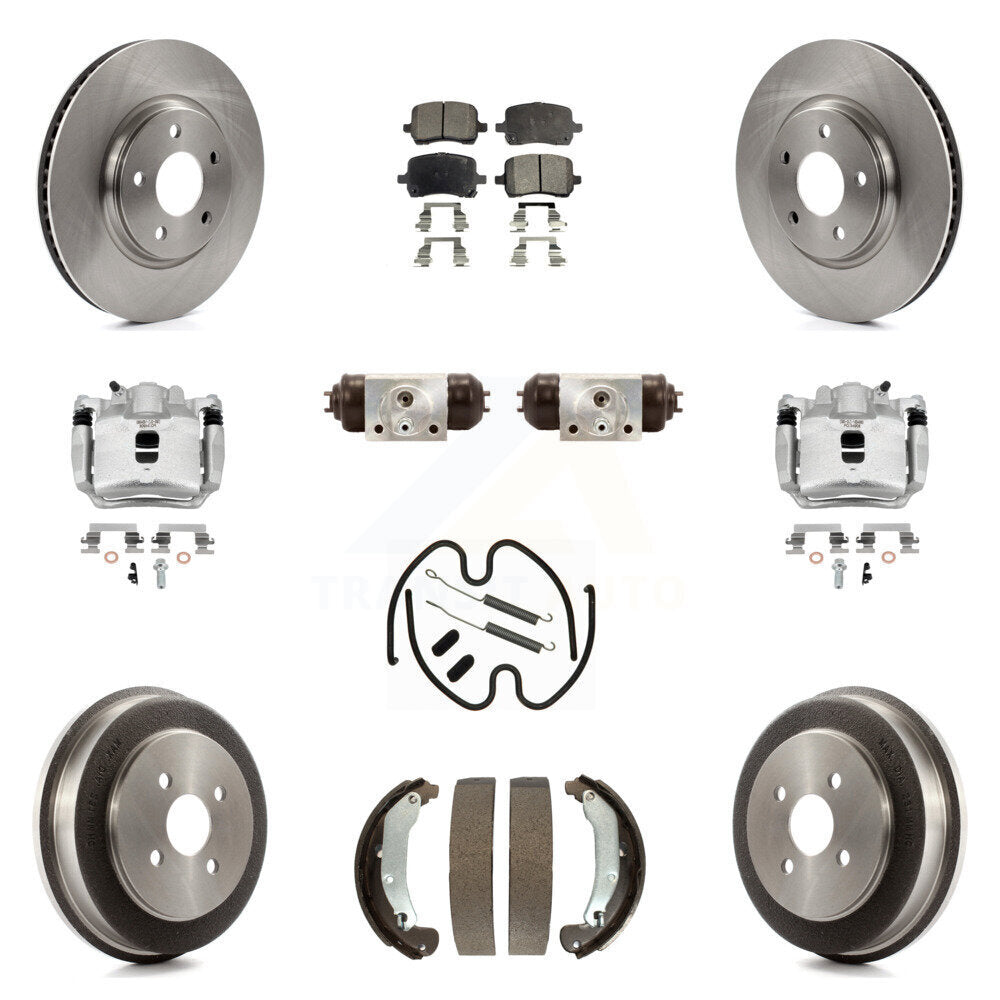 Front Rear Brake Caliper Rotors Drum Ceramic Pad Shoe Cylinder & Hardware Kit (11Pc) For KC8-100944T