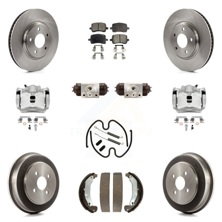 Front Rear Brake Caliper Rotors Drum Ceramic Pad Shoe Cylinder & Hardware Kit (11Pc) For KC8-100944T