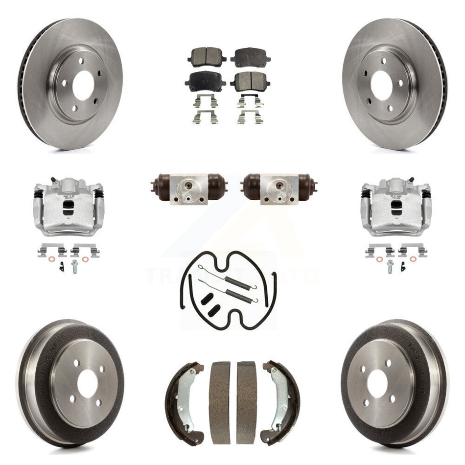 Front Rear Brake Caliper Rotors Drum Ceramic Pad Shoe Cylinder & Hardware Kit (11Pc) For KC8-100944T