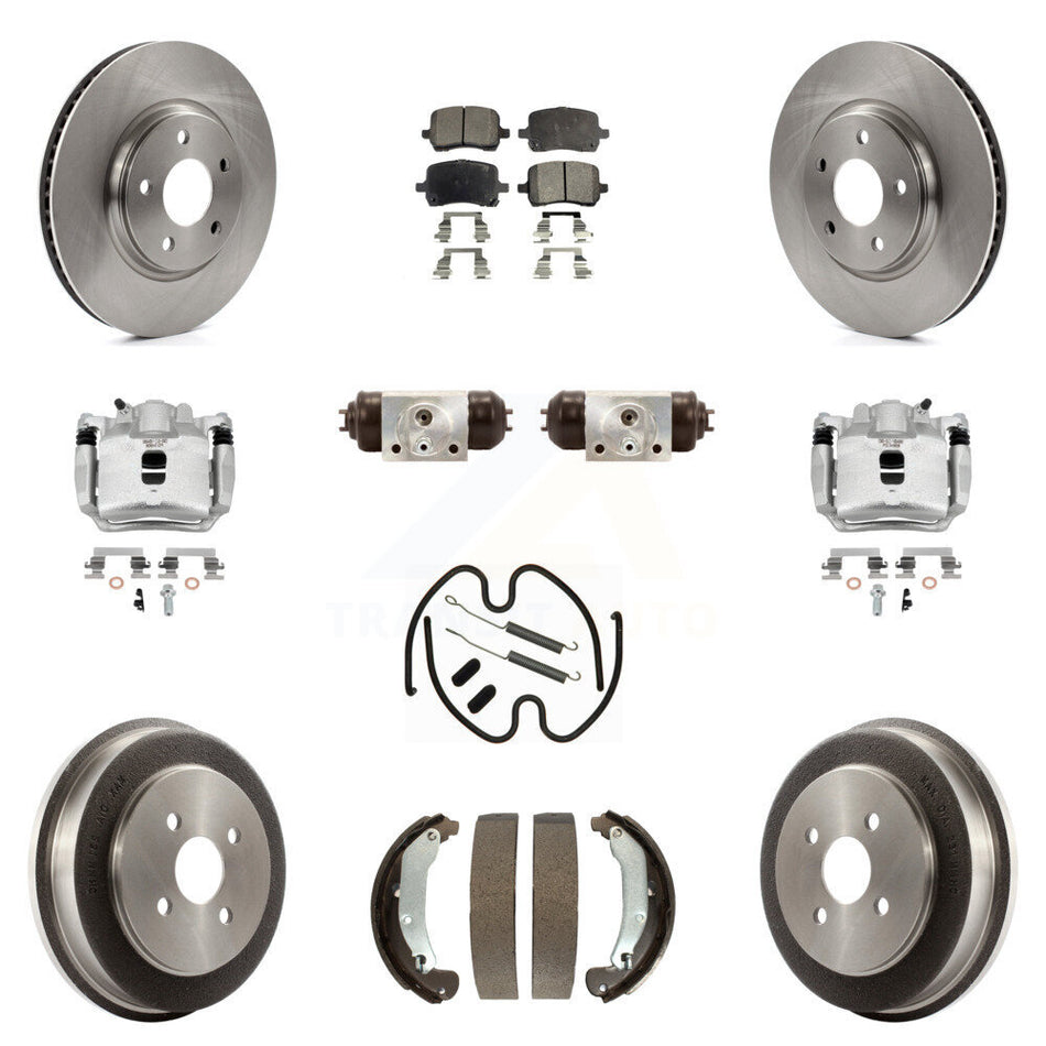 Front Rear Brake Caliper Rotors Drum Ceramic Pad Shoe Cylinder & Hardware Kit (11Pc) For KC8-100944T
