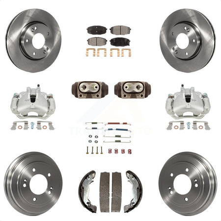 Front Rear Disc Brake Caliper Rotors Drums Ceramic Pads Shoes Wheel Cylinders And Hardware Kit (11Pc) For 2009 Hyundai Elantra Touring with Hatchback KC8-100948T by Transit Auto