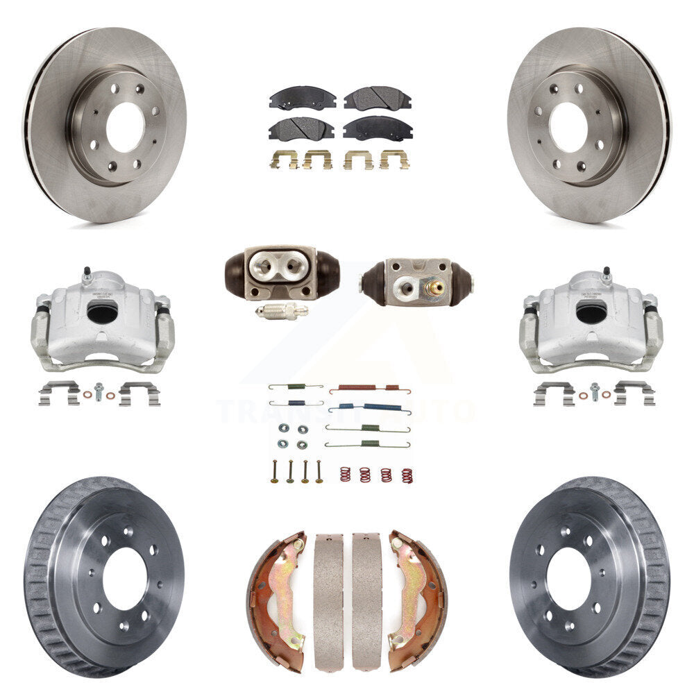 Front Rear Brake Caliper Rotors Drum Ceramic Pad Shoe Cylinder & Hardware Kit (11Pc) For KC8-100949T