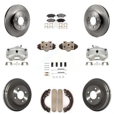 Front Rear Disc Brake Caliper Rotors Drums Ceramic Pads Shoes Wheel Cylinders And Hardware Kit (11Pc) For Honda Civic With 4 Lug Wheels KC8-100950T by Transit Auto