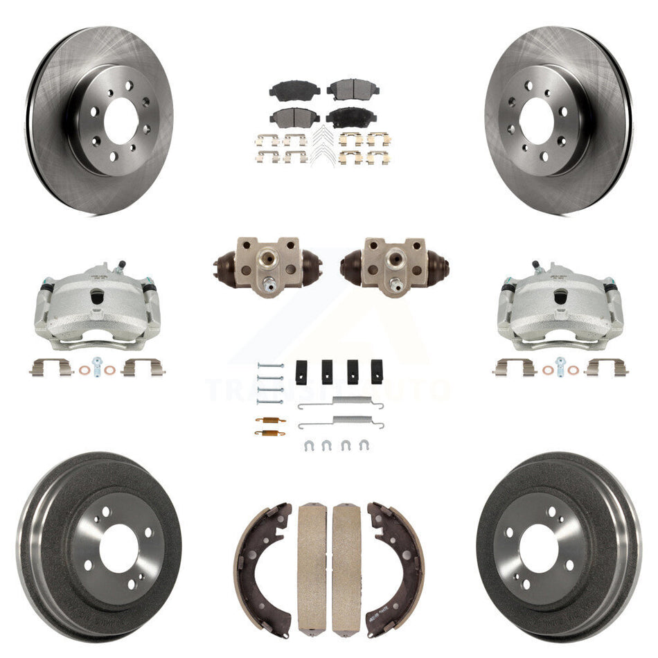 Front Rear Disc Brake Caliper Rotors Drums Ceramic Pads Shoes Wheel Cylinders And Hardware Kit (11Pc) For Honda Civic With 4 Lug Wheels KC8-100950T
