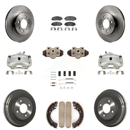 Front Rear Disc Brake Caliper Rotors Drums Ceramic Pads Shoes Wheel Cylinders And Hardware Kit (11Pc) For Honda Civic KC8-100951T by Transit Auto