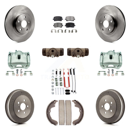 Front Rear Brake Caliper Rotors Drum Ceramic Pad Shoe Cylinder & Hardware Kit (11Pc) For KC8-100953T