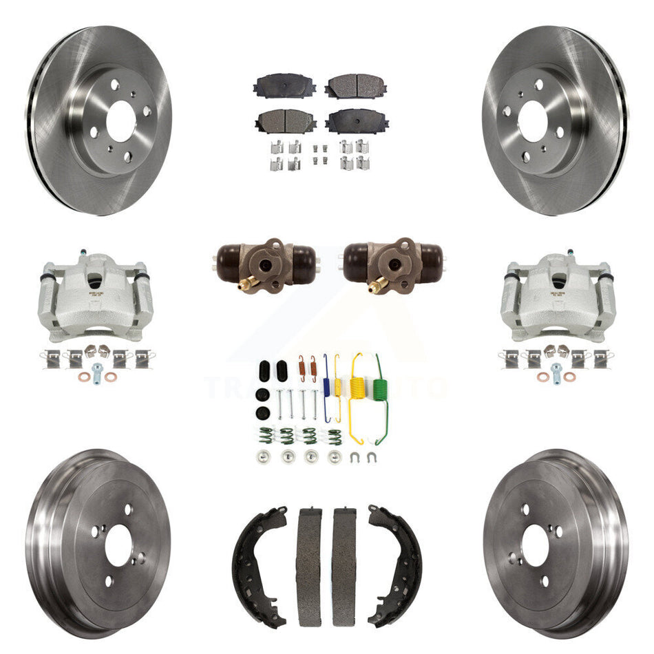 Front Rear Brake Caliper Rotors Drum Ceramic Pad Shoe Cylinder & Hardware Kit (11Pc) For KC8-100954T