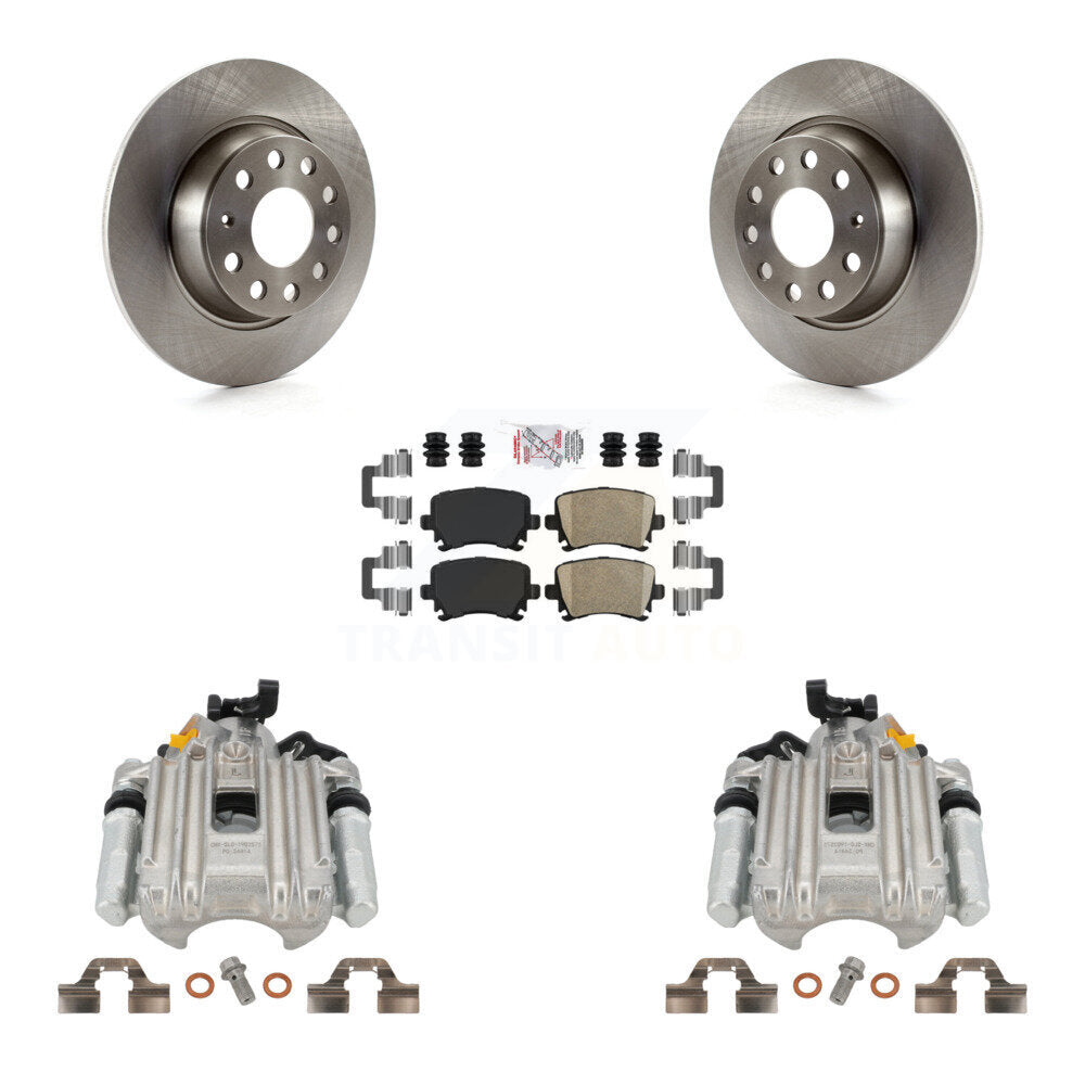 Rear Disc Brake Caliper Rotors And Ceramic Pads Kit For Volkswagen Jetta With 286mm Diameter Rotor 7th 8th Digit Of VIN Is "1K" KC8-100971N by Transit Auto