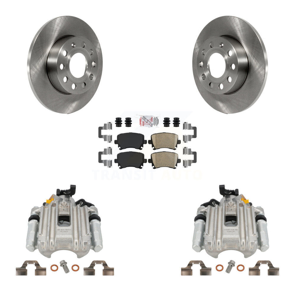 Rear Disc Brake Caliper Rotors And Ceramic Pads Kit For Volkswagen Jetta With 260mm Diameter Rotor 7th 8th Digit Of VIN Is "1K" KC8-100975N