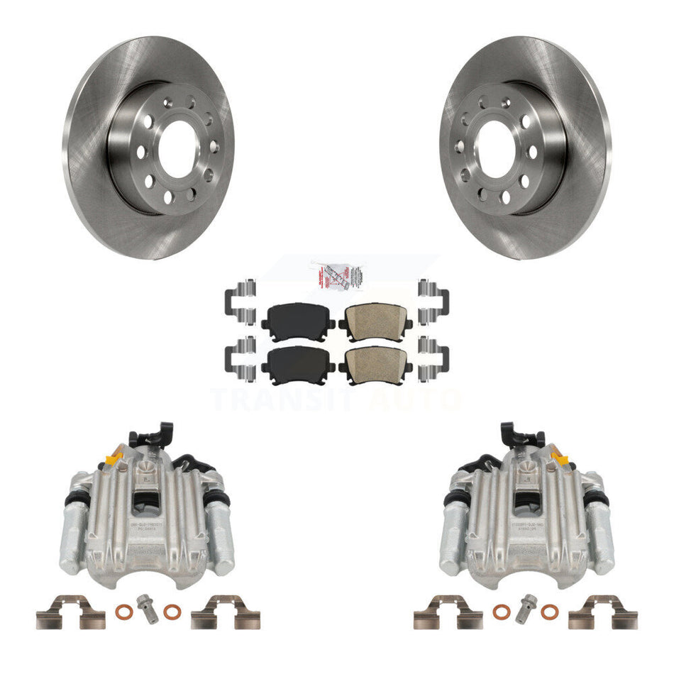 Rear Disc Brake Caliper Rotors And Ceramic Pads Kit For Volkswagen Jetta With 260mm Diameter Rotor 7th 8th Digit Of VIN Is "1K" KC8-100976N