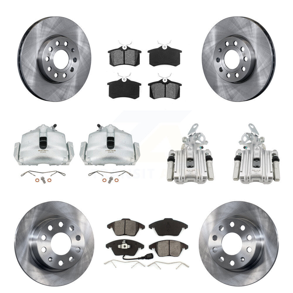 Front Rear Disc Brake Caliper Rotor & Semi-Metallic Pad Kit (10Pc) For Volkswagen Beetle KC8-100983S