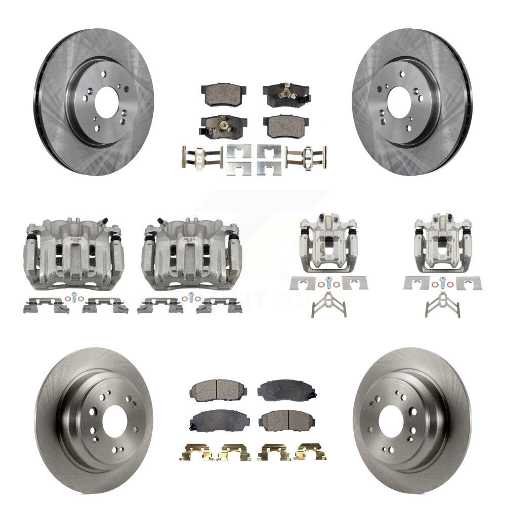 Front Rear Brake Caliper Rotor Semi-Metallic Pad Kit (10Pc) For 2012 Honda Crosstour FWD KC8-100992P