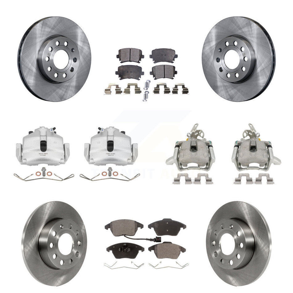 Front Rear Disc Brake Caliper Rotors And Semi-Metallic Pads Kit (10Pc) For 2006-2009 Volkswagen Rabbit KC8-101010P