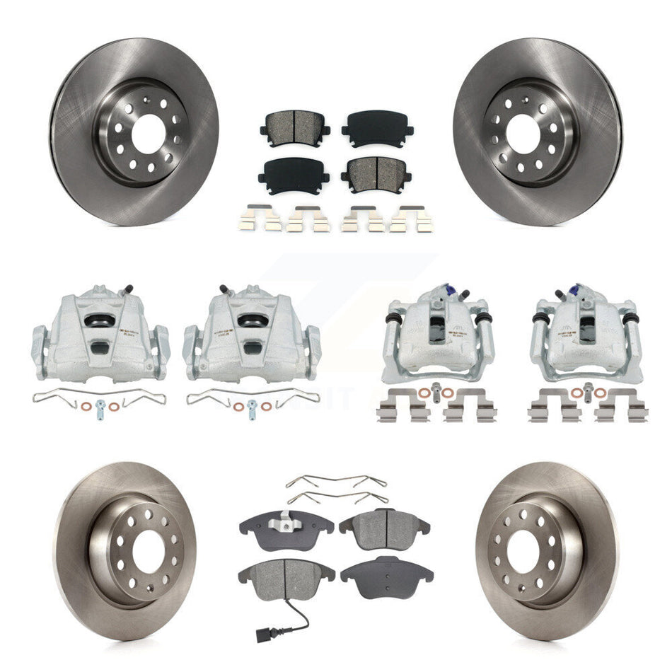 Front Rear Disc Brake Caliper Rotors And Semi-Metallic Pads Kit (10Pc) For 2009-2011 Volkswagen Tiguan KC8-101042S