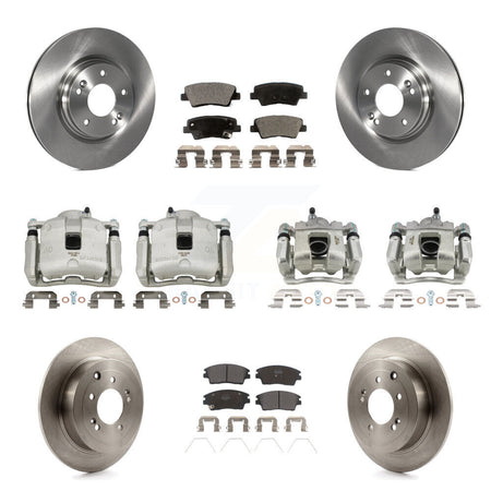 Front Rear Disc Brake Caliper Rotors Semi-Metallic Pad Kit (10Pc) For Hyundai Tucson Kia KC8-101066P