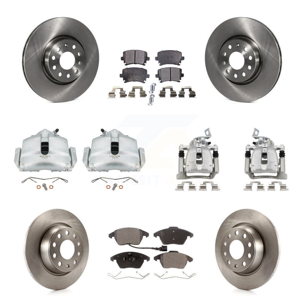 Front Rear Brake Caliper Rotors Semi-Metallic Pad Kit (10Pc) For 2012 Volkswagen CC 2.0L KC8-101072P