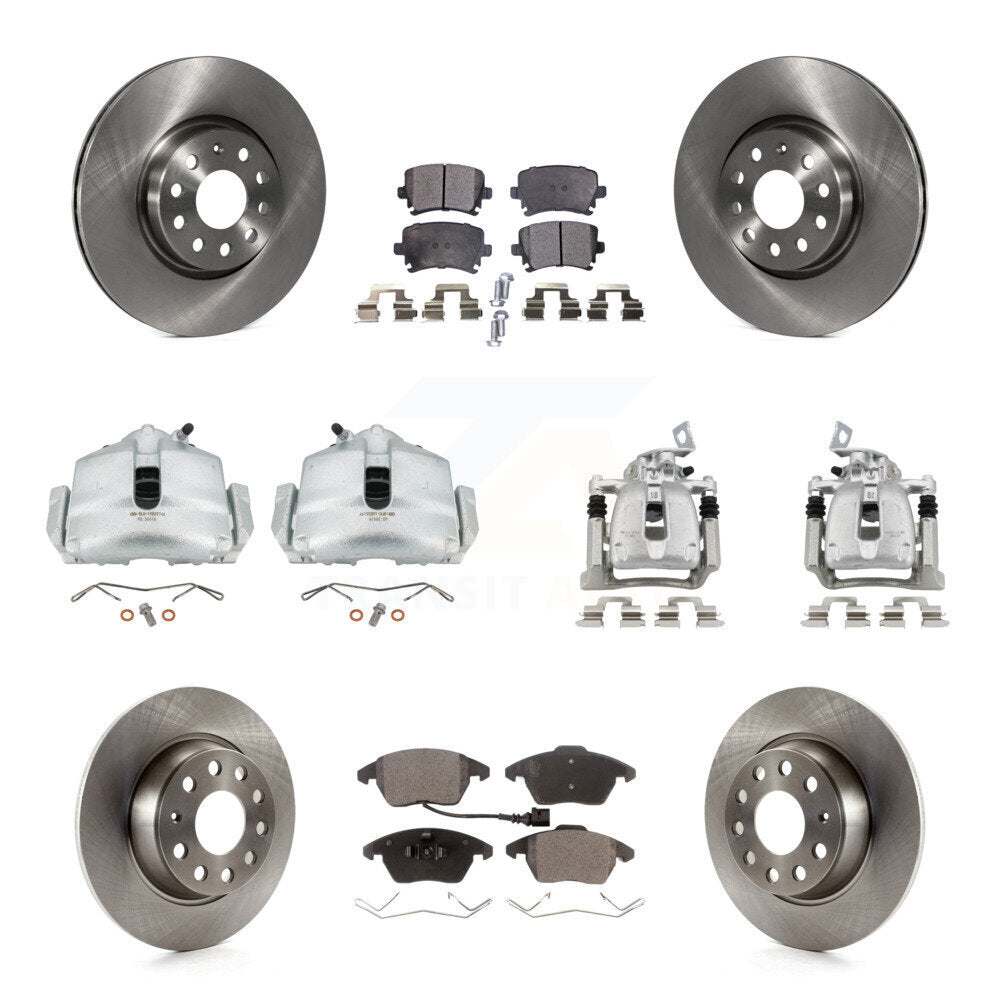 Front Rear Brake Caliper Rotor & Semi-Metallic Pad Kit (10Pc) For Volkswagen Passat 2.0L KC8-101073P